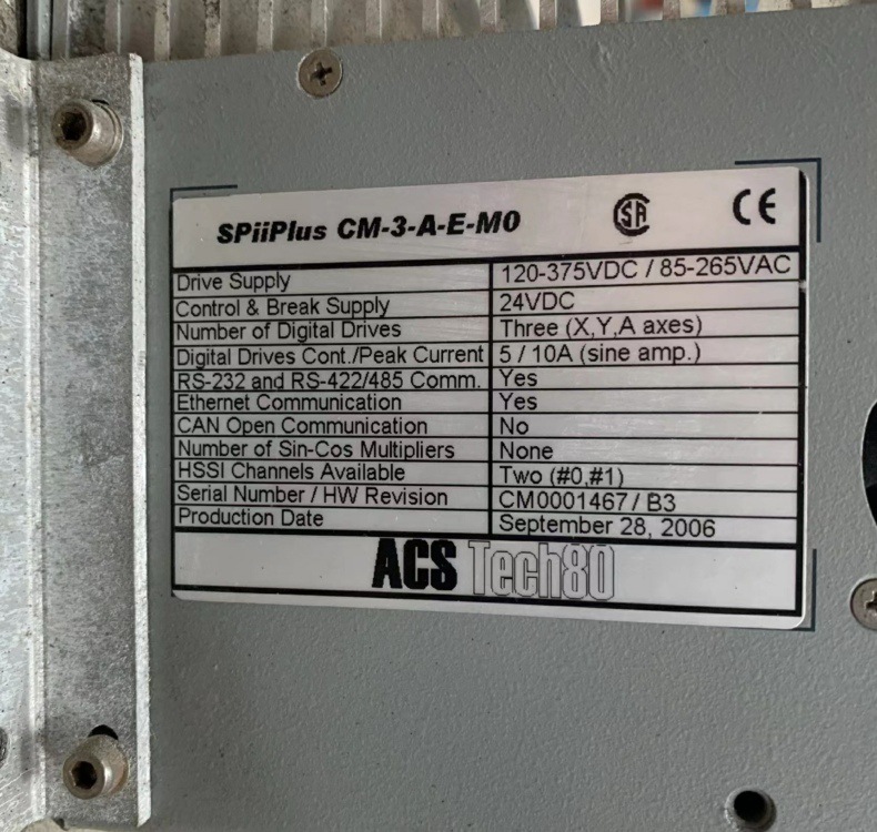 优惠供应ACS Tech80 伺服驱动器 Spiiplus CM-3-A-E-M0 全新原装正品 现货实物拍摄议价