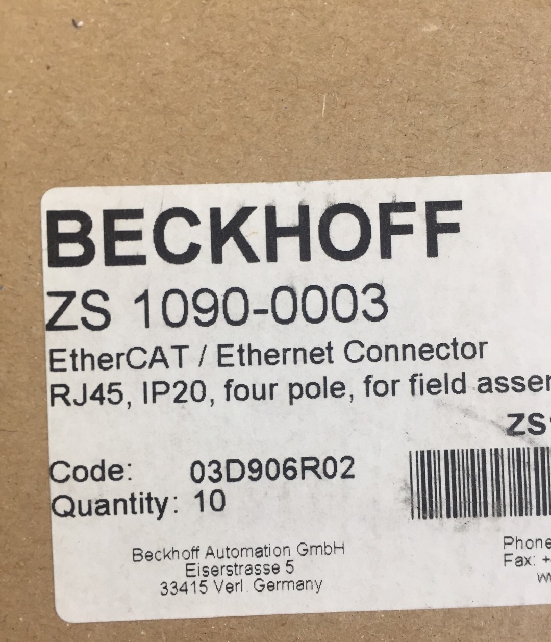 倍福BECKHOFF总线端子盒附件 ZS1090-0003 全新原装现货实拍议价
