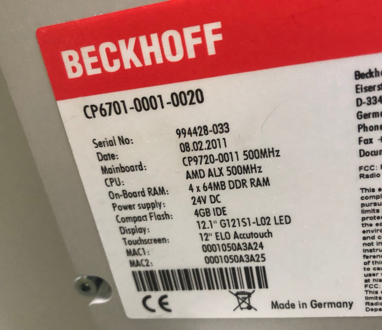 倍福BECKHOFF屏幕 CP6701-0001-0020?全新原装正品保障实拍现货议价