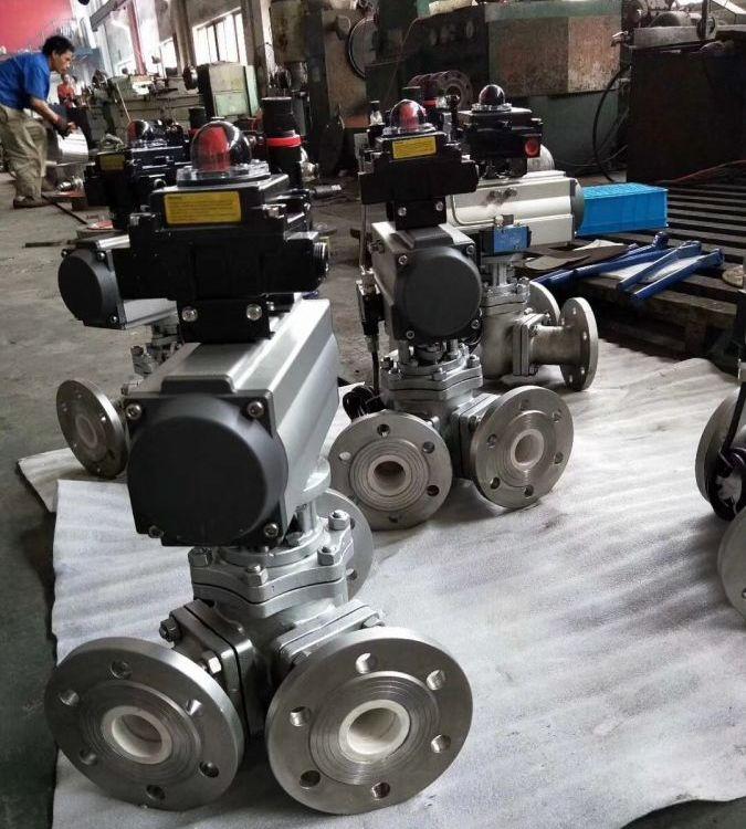 进口 Q642TC-16P 不锈钢气动Y型衬陶瓷球阀 高温耐磨切断阀 45°方向