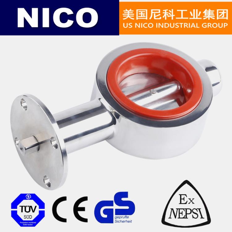 NICO进口大口径卫生级蝶阀 不锈钢带高平台 硅胶广式法兰 美国尼科