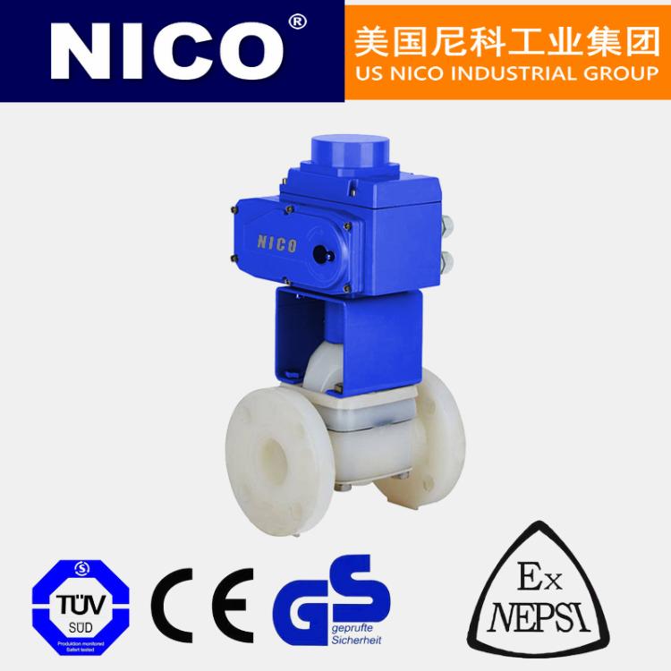 进口塑料电动隔膜阀 PTFE PAD EPDM RPP UPVC CPVC PVDF PPH 美国尼科NICO