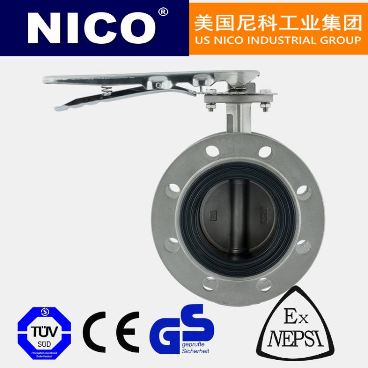 进口手动法兰蝶阀 软密封污水不锈钢防腐蝶阀 D41X-16P 美国尼科NICO