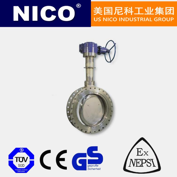 NICO进口超高温蝶阀 烟尘气蜗轮法兰 双相不锈钢 加长阀杆 美国品牌