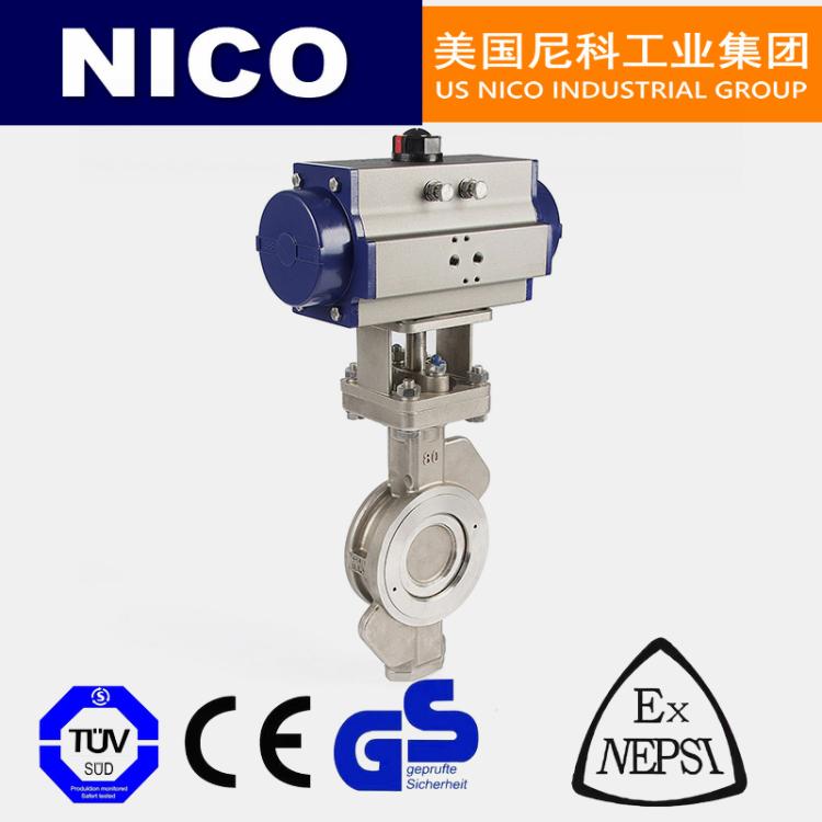 NICO进口 气动不锈钢软密封蝶阀 蒸汽水油通用 偏心式 美国尼科品牌
