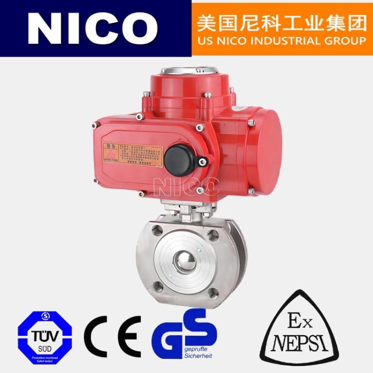 美国尼科 进口电动薄型球阀 对夹式法兰式短型开关阀 不锈钢 NICO品牌
