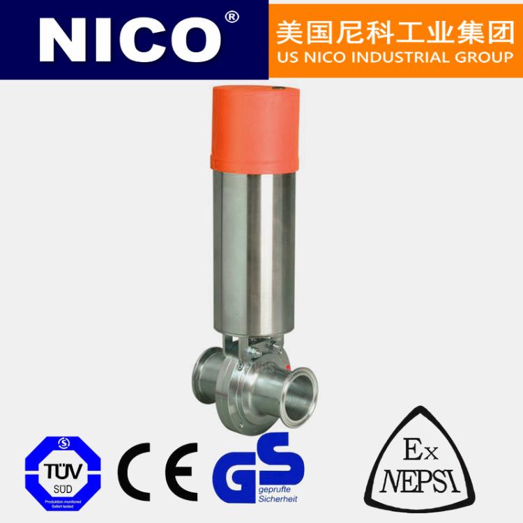 NICO进口 卫生级快装式气动蝶阀 全不锈钢304卡箍式 美国尼科品牌