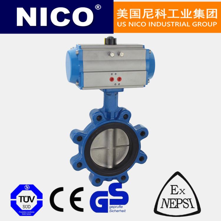 NICO进口 美标凸耳式蝶阀 气动对夹式 手动蜗轮手柄 美国尼科品牌