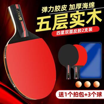 乒乓球拍套装学生初学者双面反胶成品拍直拍横拍2只球拍