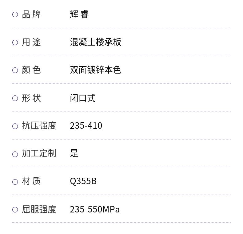 Huirui galvanized profiled steel sheet closed type second-generation floor support plate with 24 specifications and cross-sectional dimensions of 0.5-4.5mm