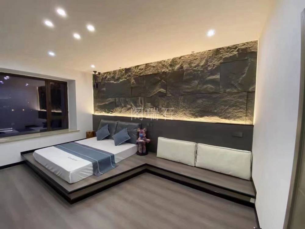 阁瑞石干挂钢结构建材黄金麻色石皮隔音pu蘑菇石