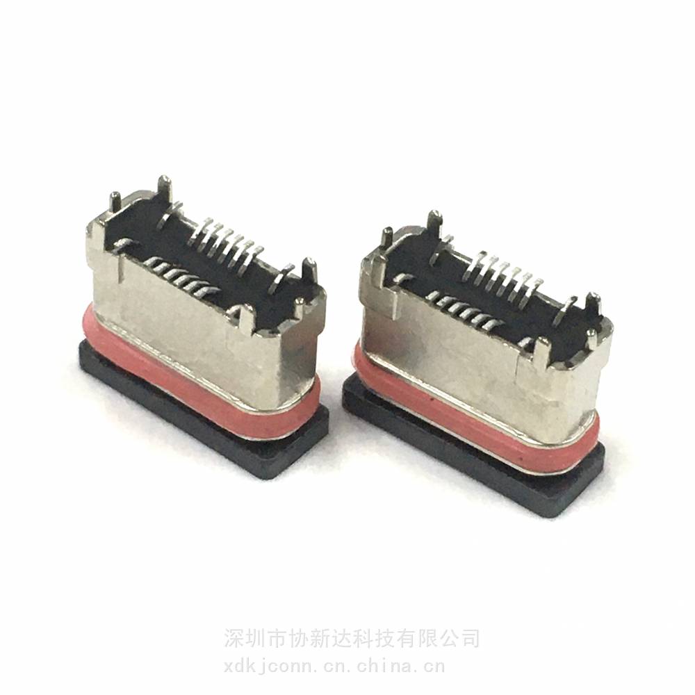 立贴TYPE C 24P直立SMT防水插座 USB3.1贴板180° 粉末冶金外壳