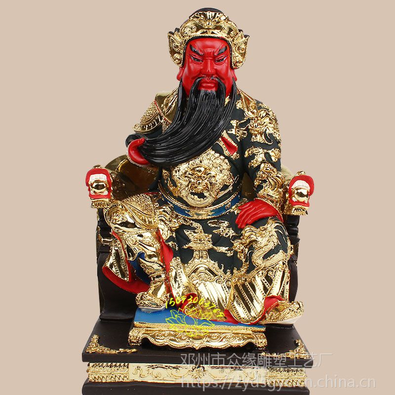 寺院关公佛像 捋胡子红脸关公雕像 河南雕塑厂销售