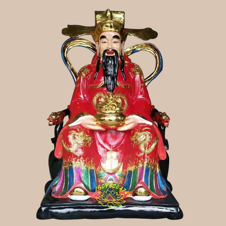 财神爷神像细节图 中路财神佛像摆放 五色财神爷雕像