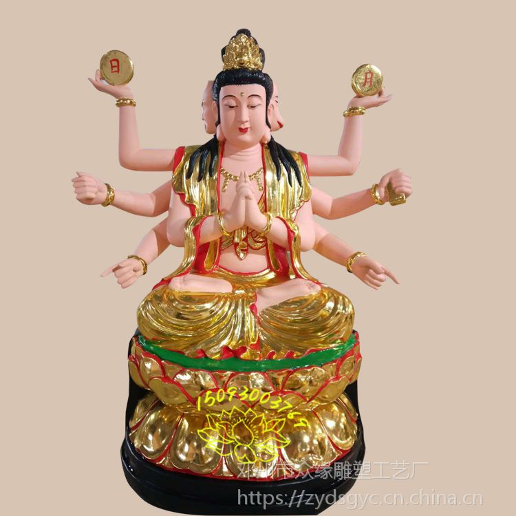手工彩绘紫光夫人神像 三头八臂斗姆神像 河南厂家出售斗姆元君神像
