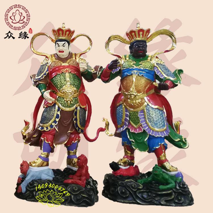 新品石雕四大***佛像 四大金刚雕塑 哼哈二将铜像贴金彩绘