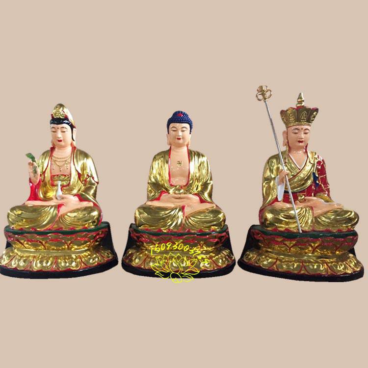 木雕寺庙佛像 河南佛像厂一手销售 东方三圣 娑婆三圣佛像