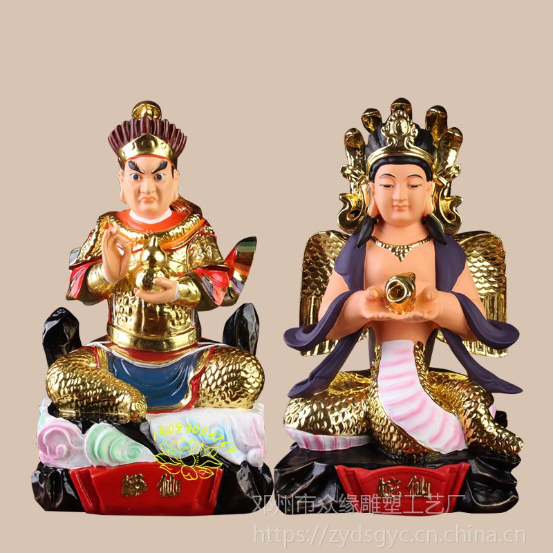 佛像批发五大家族 五显财神神像 蛇仙太爷蛇仙夫人神像 树脂彩绘神像