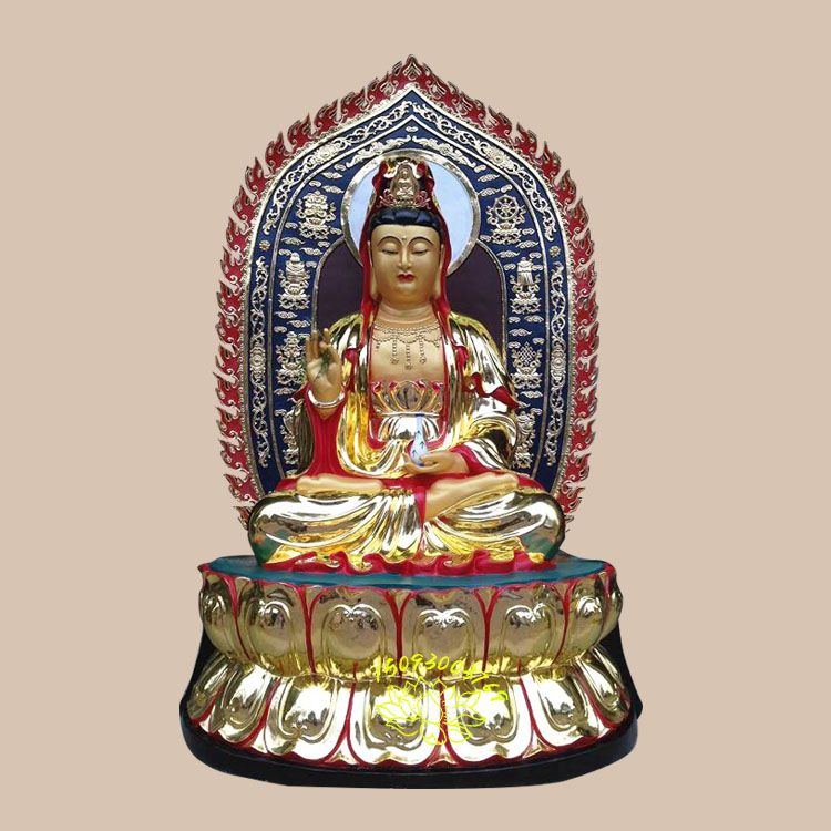 金身菩萨图片 洛阳佛像厂家 敦煌彩绘观音图片 玻璃钢大慈大悲观世音 贴金树脂神像