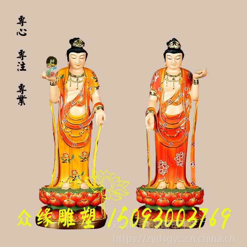 纯手工树脂佛像厂定作 彩绘日月菩萨佛像 日光月光菩萨像 观音大士