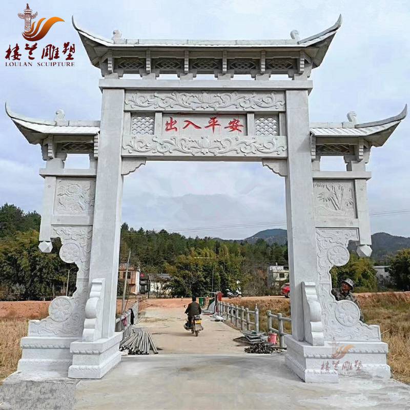 青石雕刻单门两柱石牌坊 勤缘石材花岗岩石雕牌楼