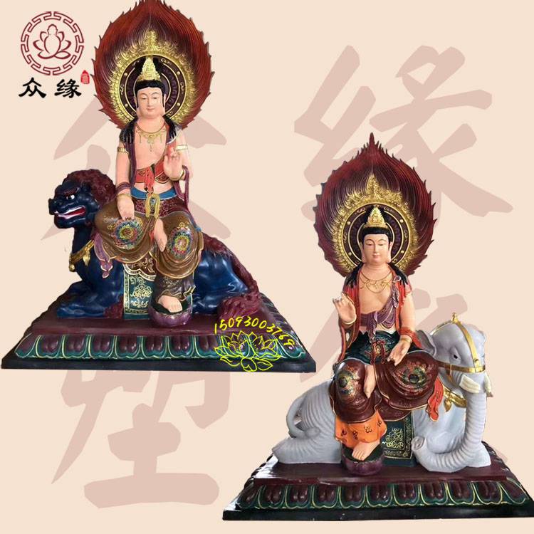 树脂雕刻文殊普贤雕像 文殊菩萨普贤神像 大型佛像来图订购