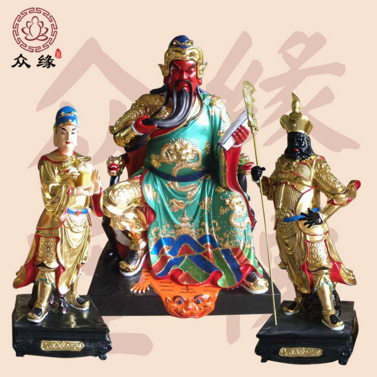 木雕关羽神像 石雕武财神关公佛像 伽蓝菩萨鎏金神像摆件