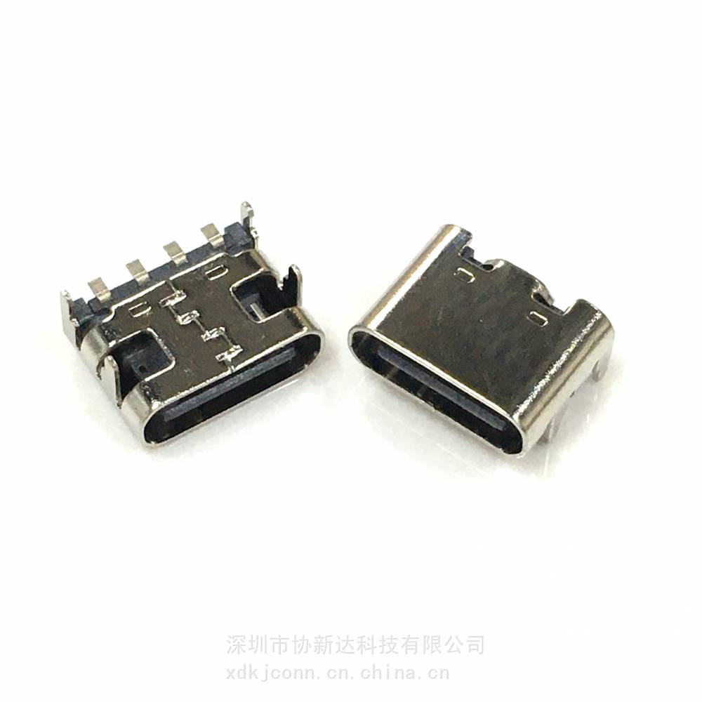 板上型4Pin贴板母座 TYPE C前插后贴 USB3.1卧式四脚插板