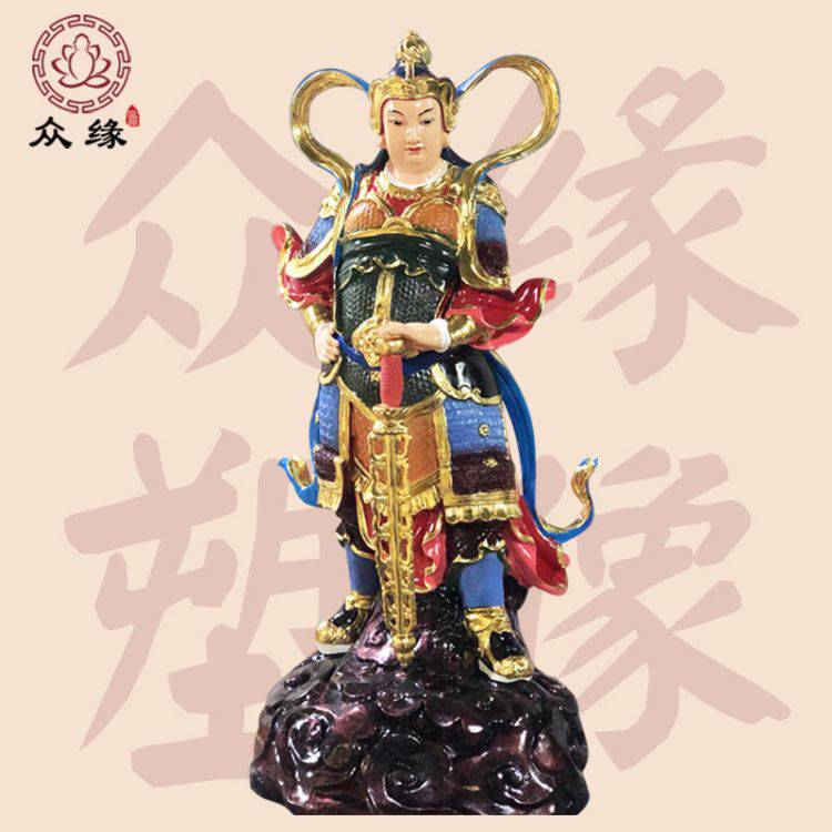 木雕围陀大型神像 韦陀菩萨贴金手工雕像 极彩关公佛像