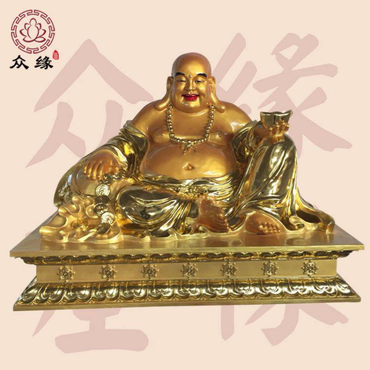 贴金鎏金笑面佛佛像 木雕未来佛 布袋和尚树脂极彩神像摆件
