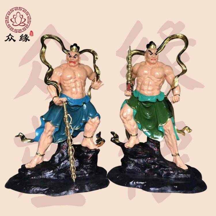 哼哈二将神像 彩绘护法神将神像 山门两侧金刚菩萨树脂雕像