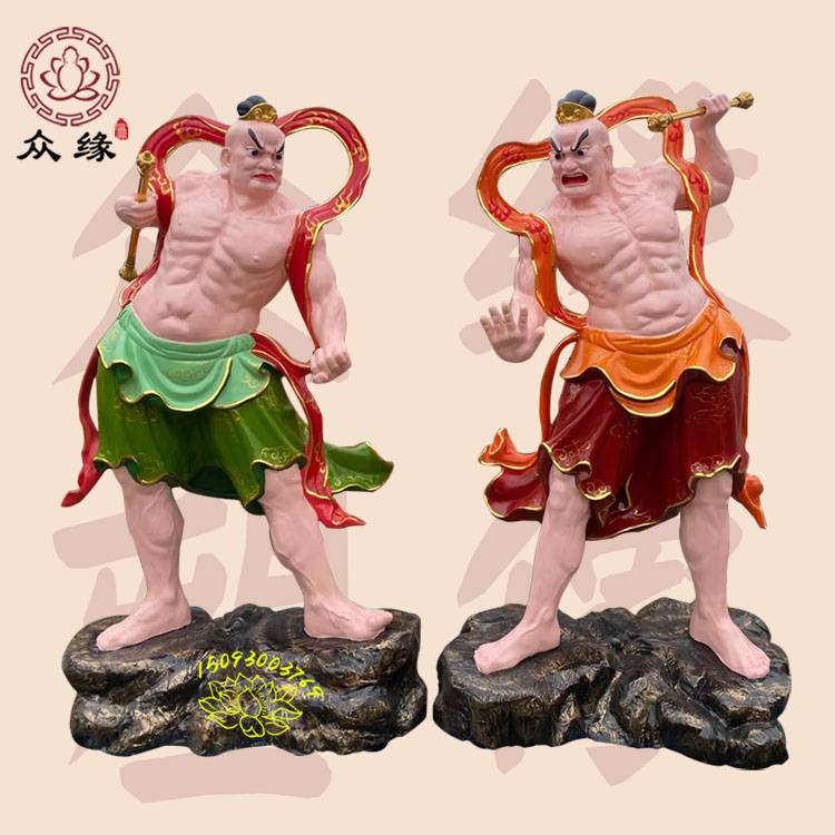 彩绘哼哈二将站像 金刚佛像 山门四大天佛像 极彩古彩四大***