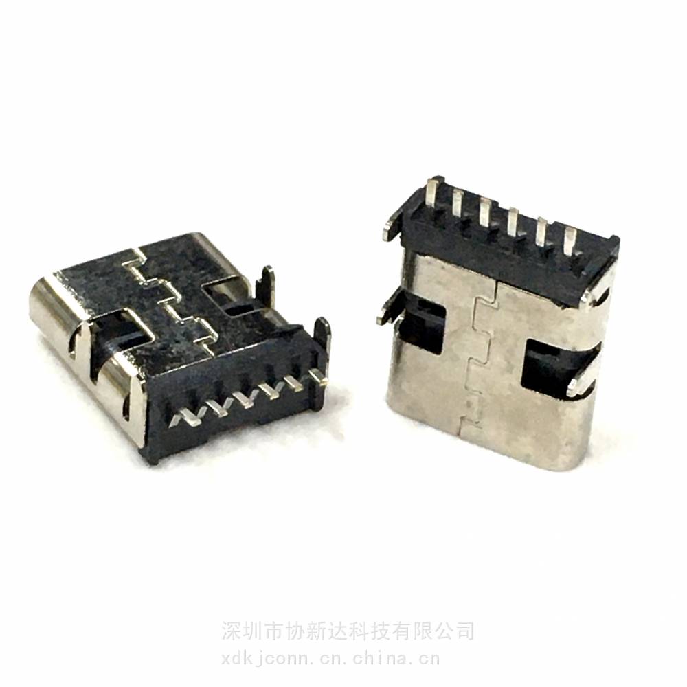 加长TYPE C 10.0mm母座 USB3.1卧式前插后贴 6PIN贴片