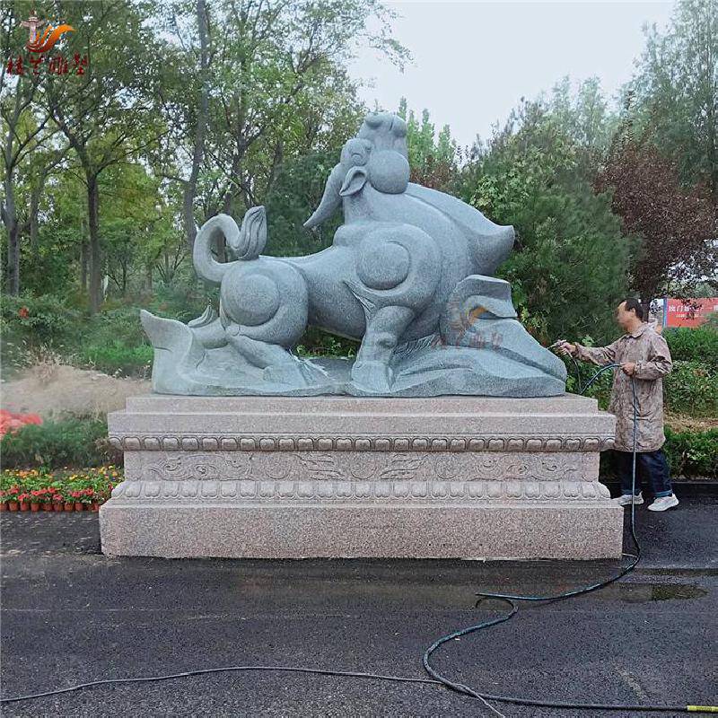广场摆件青石耕耘牛拓荒牛雕塑 晚霞红大理石雕刻牛