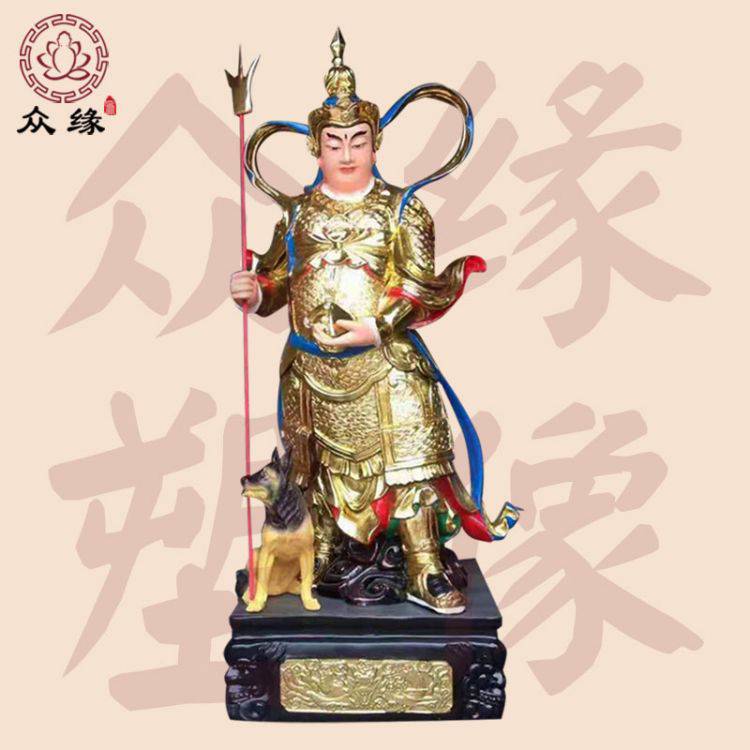 玻璃钢极彩二郎显圣真君杨戬神像 天宫玉帝雕像 铜铸二郎神站像