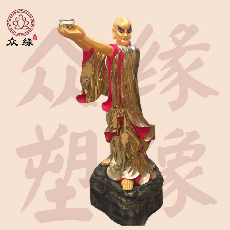 贴金描彩十八罗汉 18罗汉树脂佛像雕塑 铜铸降龙罗汉塑像加工