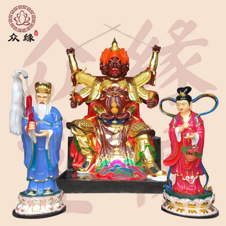 木雕彩绘火神爷佛像 火德星君 华光元帅 火神玻璃钢雕塑神像厂
