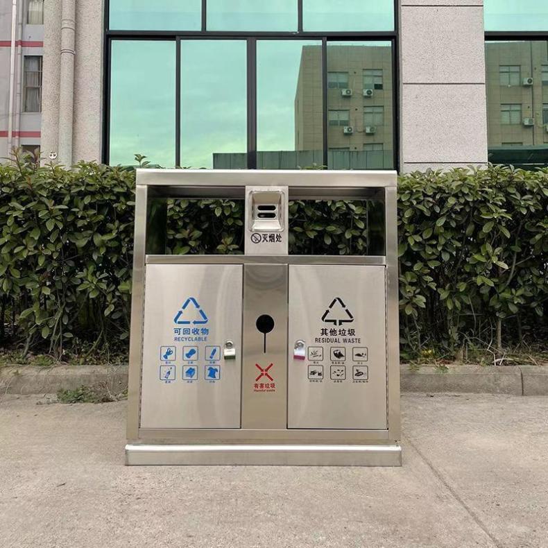 户外两分类不锈钢垃圾桶公园环卫垃圾回收桶街道大号双桶果皮箱