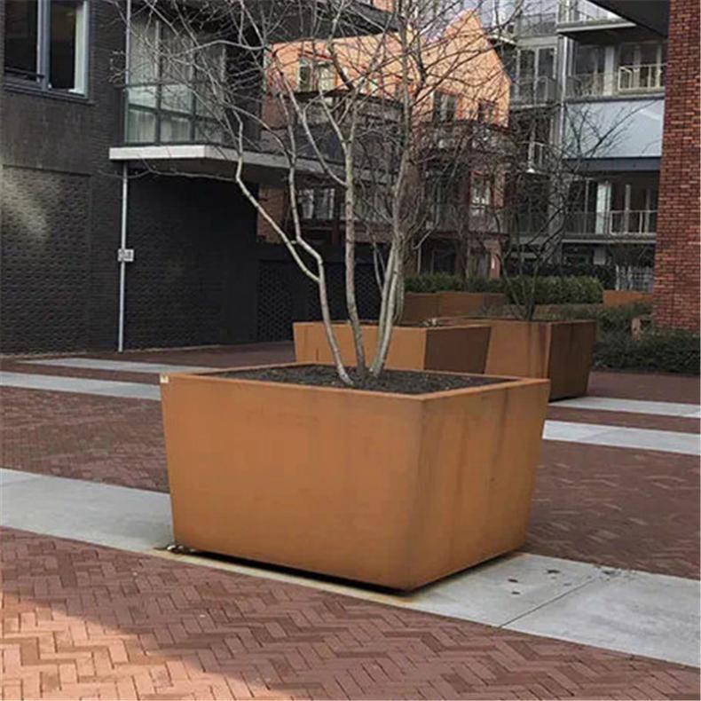 商场梯形耐候钢花箱酒店不锈钢花盆绿化工程移动锈红色花钵