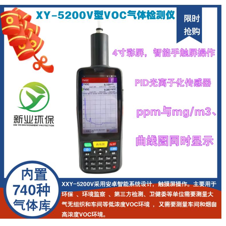 VOC气体检测仪 XY-5200V内置740种气 体库ppm与mg/m3、曲线同时显示