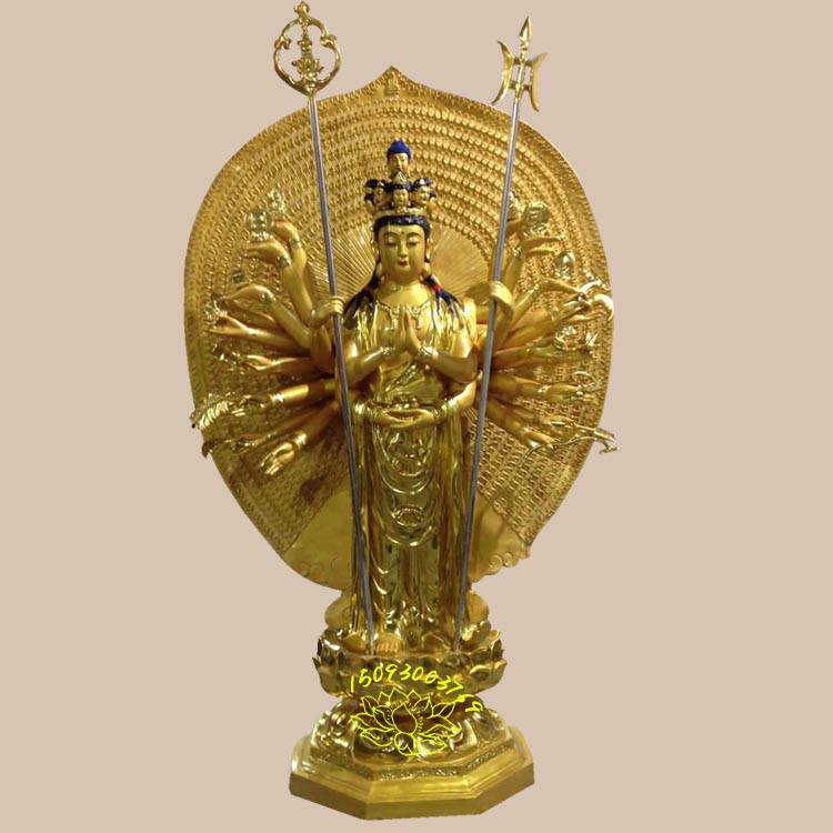 彩绘千手观音神像 贴金大型观音菩萨雕塑佛像 千眼千臂雕像