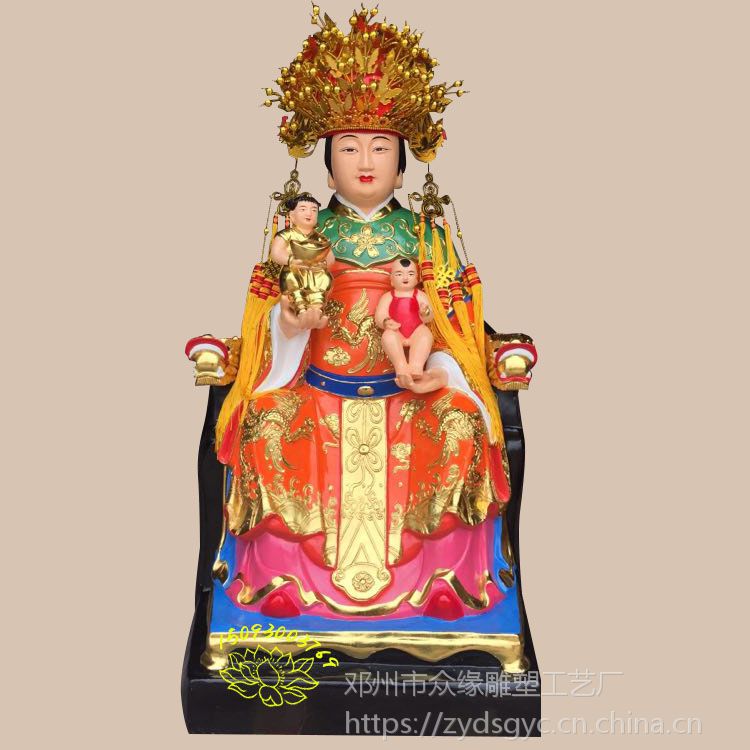 直销注生娘娘神像 临水夫人雕像 贴金彩绘 送子奶奶佛像报价