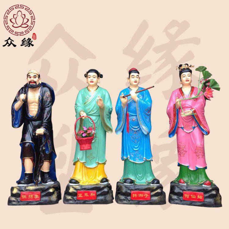 彩绘八仙神像 树脂雕刻何仙姑 蓝采和八仙过海佛像定制