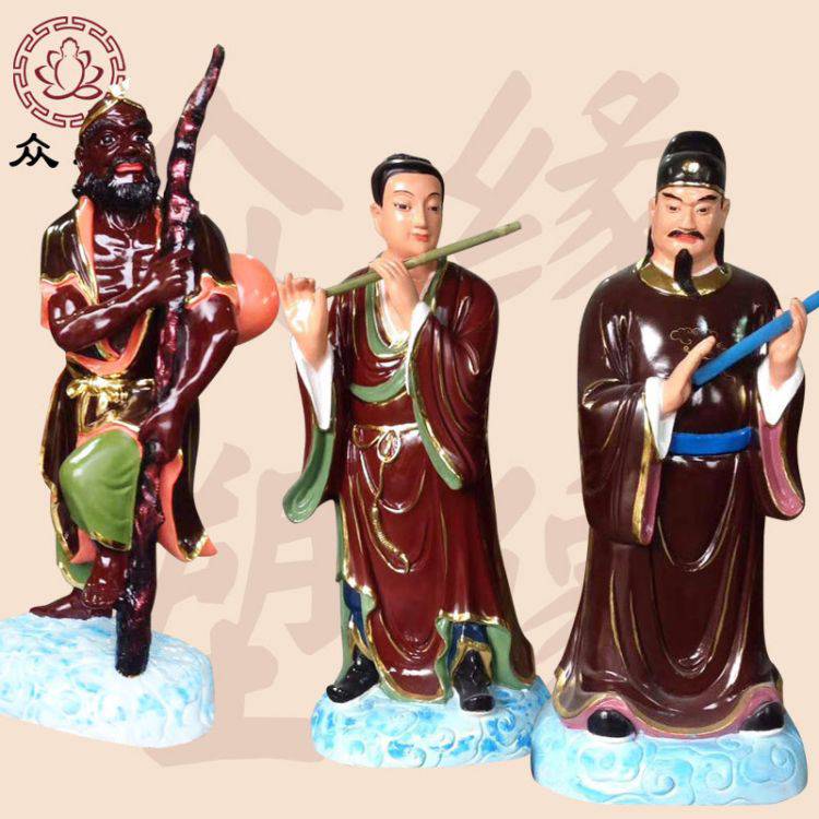 极彩贴金八仙神像全套结缘 八仙过海 何仙姑 吕洞滨 黄仙姑塑像雕刻