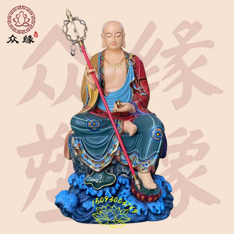 九华山地藏王 鎏金灵吉菩萨 彩绘地藏菩萨护法文公道明批发