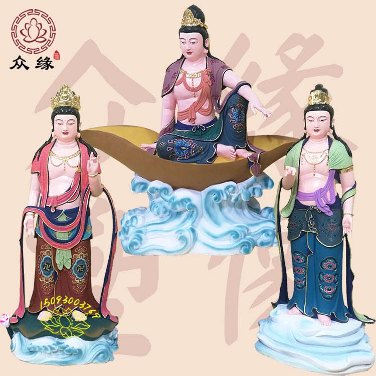 河南众缘三十三观音佛像雕塑厂 大型贴金彩绘释迦佛药师佛 观音大士
