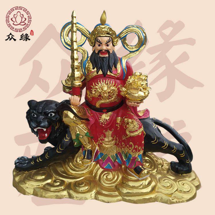 厂家直供赵公明九节鞭骑虎摆件 武财神赵玄坛关公雕像 黑虎黑脸神像