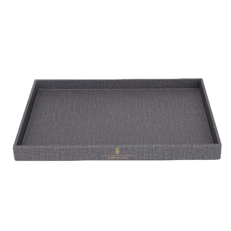广东酒店用品皮具厂灰色布纹皮桌面托盘茶杯易耗品桌面杂物收纳盘