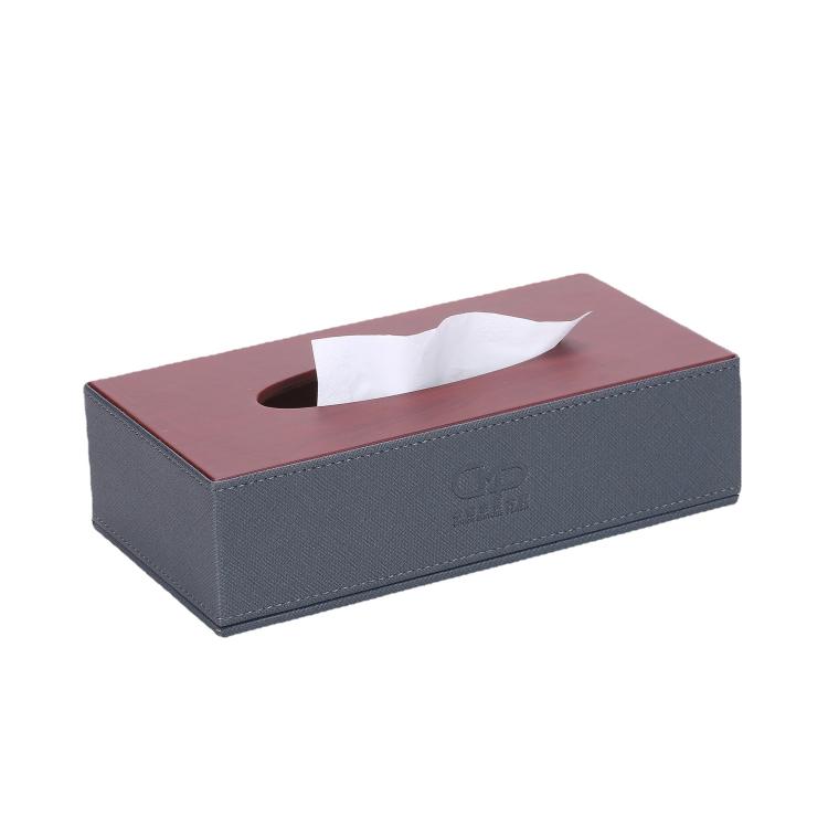 实力工厂酒店客房用品灰色PU皮革制品长方形纸巾盒可定皮革和logo