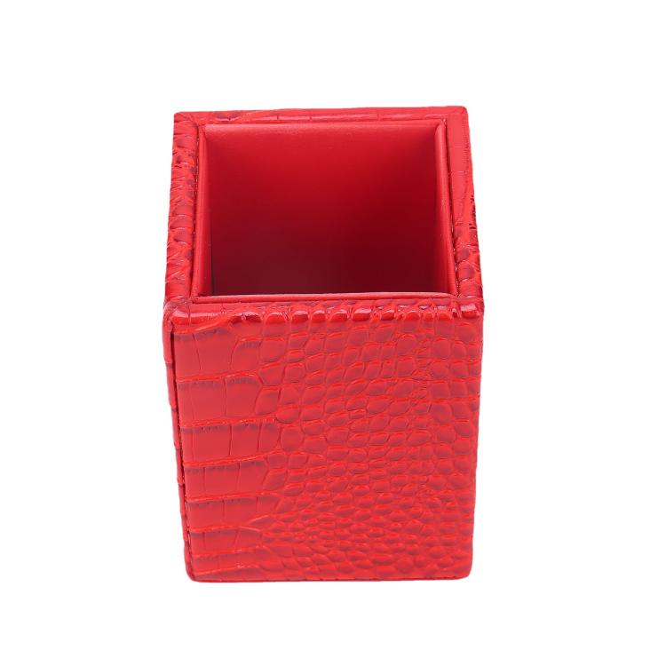 会议礼品 红色鳄鱼纹皮革 办公家用方形笔筒文具广州工厂量大优惠